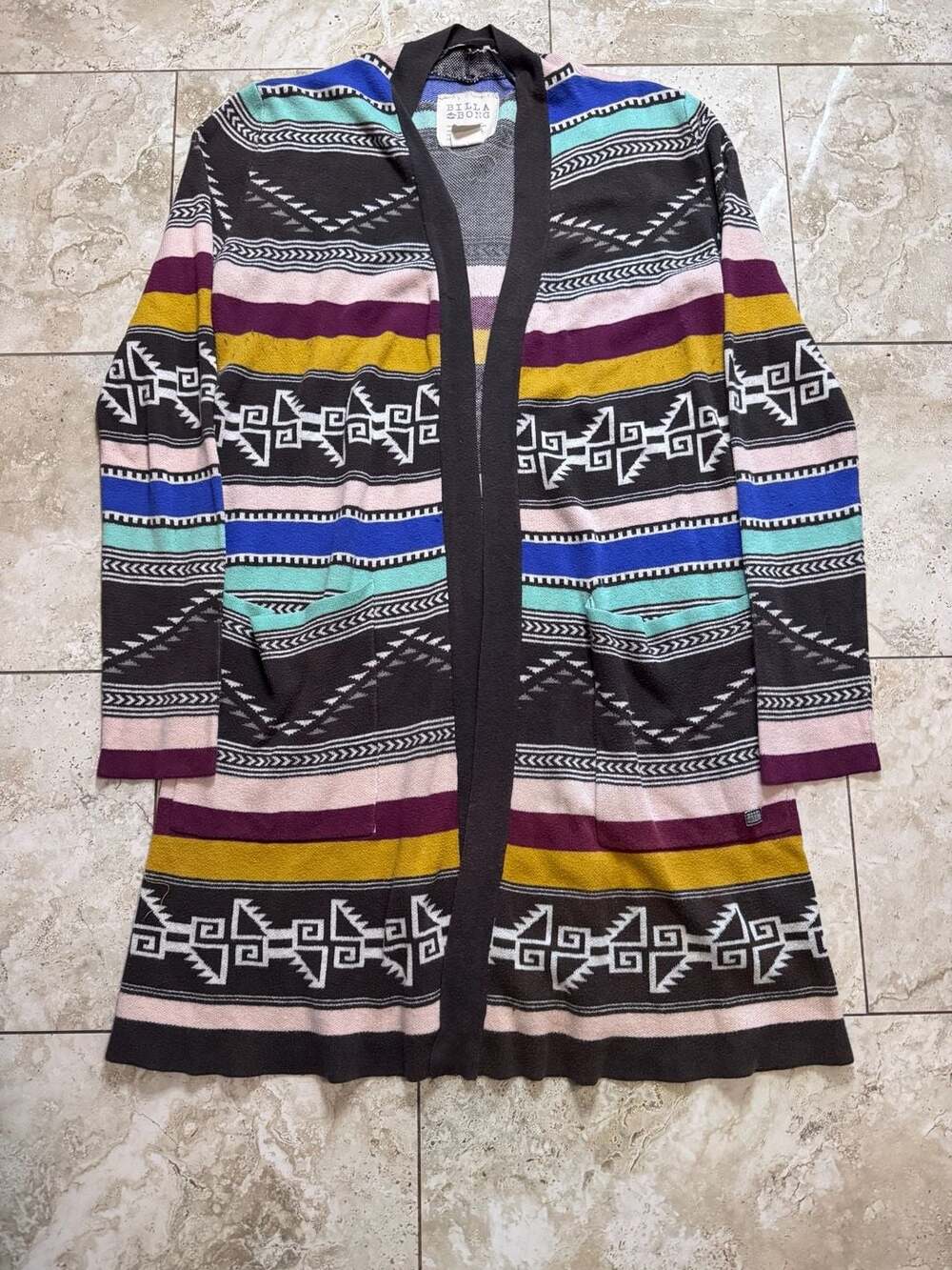 Billabong Multicolor Aztec Open Front Cardigan Size L